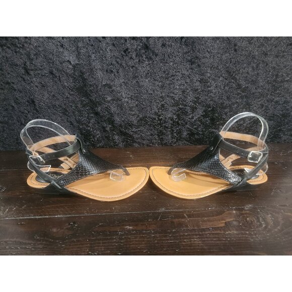 Eurosoft Sofft Missy Black Faux Snakeskin Embossed Thong Strappy Sandals/Sz. 7M - Picture 4 of 8